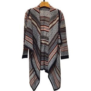 Absolutely Famous Womens Patterned Duster Cardigan Sweater L Boho Cozy Relaxed